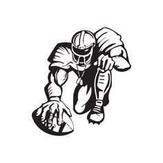 a black and white drawing of a football player running with the ball in his hand