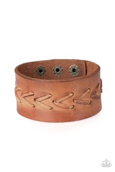 Brown leather laces are threaded down the center of a distressed leather band for a rugged look. Features an adjustable snap closure. Color may vary. Sold as one individual bracelet. Men's Bracelets, Brown Bracelet, Turquoise Bead Bracelet, Rugged Look, Purple Pearl, Purple Rhinestone, Paparazzi Accessories, White Rhinestone, Affordable Jewelry