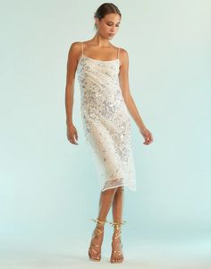 Gisele Beaded Dress – Cynthia Rowley Silver Sequin Dress, White Sundress, Midi Dress Party, Beaded Applique, Mid Dresses, Silver Dress, Cynthia Rowley, White Outfits, Beaded Dress