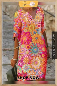 Floral-print Dress with V-neck Floral Print Dress, Women's Fashion Dresses, Print Dress, Floral Print, Fashion Dresses, Floral Prints, V Neck, Van, Floral