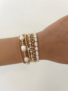 Freshwater pearls mixed with 14k gold filled beads to add a statement to your stack this season 6.5 inches & stretches Snake Jewelry, Classy Jewelry, Jewelry Essentials