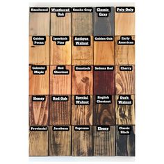 the different types of wood that are available in various colors and sizes, including black, brown