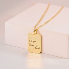 Handwriting Necklace Custom Signature Necklace Engraved - Etsy Uganda Engraved Name Necklace For Anniversary Gift, Engraved Square Pendant Necklace For Anniversary, Gold Engraved Necklaces For Father's Day, Laser Engraved Nameplate Necklaces For Mother's Day, Mother's Day Laser Engraved Nameplate Necklaces, Mother's Day Laser Engraved Nameplate Necklace, Rectangular Necklaces With Engraved Text For Anniversary Gift, Custom Engraved Pendant Necklace For Anniversary, Mother's Day Engraved Rectangular Charm Necklace