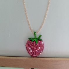 Strawberry Betsey Johnson Necklace 20" Chain New Never Worn So Pretty Pink Pendant Charm Necklace, Pink Pendant Chain Necklace Gift, Pink Pendant Chain Necklace As Gift, Pink Chain Necklaces For Gifts, Pink Necklace With Lobster Clasp For Gift, Pink Necklaces With Lobster Clasp For Gift, Trendy Pink Metal Charm Necklaces, Pink Pendant Necklace With Chain, Pink Pendant Necklace With Adjustable Chain