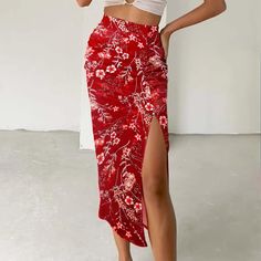 Step into elegance with our exquisite Floral Ruched Skirt, designed to make a statement. This stunning red skirt features a delicate floral pattern, perfect for adding a touch of sophistication to any wardrobe. Key Features: Premium Stretch Fabric: Made from high-quality, stretchy fabric, this skirt offers a comfortable fit and freedom of movement, perfect for any occasion. Floral Design: The charming floral pattern adds a feminine and timeless appeal, making it versatile for various occasions. Red Fitted Skirt For Summer, Fitted Red Maxi Skirt For Summer, Fitted Red Skirt For Summer, Red Summer Beach Maxi Skirt, High Waist Floral Maxi Skirt For Summer, High Waist Floral Print Skirt For Summer, Chic Red Summer Skirt, Red Maxi Skirt For Summer Beach, Red Maxi Skirt For Summer Beach Outing