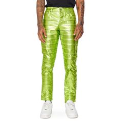 Green Slim Fit Bottoms For Spring, Green Slim Fit Straight Leg Bottoms, Spring Green Tapered Leg Jeans, Green Tapered Leg Cargo Jeans, Green Slim Fit Straight Leg Pants, Trendy Green Tapered Leg Bottoms, Casual Fitted Lime Green Bottoms, Green Cargo Pants For Spring, Green Fitted Bottoms With Tapered Leg