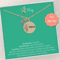 This personalized birthstone birth flower custom name necklace is the perfect gift for all occasions, whether you're celebrating a birthday, anniversary, or milestone. It's an ideal gift for mothers, grandmothers, sisters, or best friends, offering a unique and meaningful way to show your appreciation. Highlights 👁️Designed by BreezyGemsStudio 🌟Materials: 18k Gold Plated, .925 Sterling Silver Plated, Stainless Steel Base 🦞Closure: Lobster Claw Clasp 📿Chain style: Cable 📐Length Options: 16", 18", 20", & 24" 🪞Style: Minimalist 🖊️Can Be Personalized 💎Pendant & Birthstone Sizes:  Main Pendant 20mm, Mini 10mm, Birthstone 6mm 🫰Made to Order 🎁Free Gift Box and Notecard With Every Order 🚫Lead & Nickel Free HOW TO ORDER: 1.   Select Size & Finish:  Choose necklace options from the drop-d Personalized Birthstone Necklace For Birthday And Mother's Day, Personalized Necklaces For Mom's May Birthstone, Birthstone Necklace For Birthday And Valentine's Day, Valentine's Day Birthday Birthstone Necklace, Mother's Day Birthstone Charm Necklaces For Birthday, Customizable Birthstone Necklace For Mother's Day, Personalized Birthstone Name Necklace For Mother's Day, Personalized Birthstone Necklace For Mother's Day, Customizable Birthstone Necklace For Birthday And Mother's Day