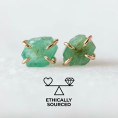 Taurus zodiac stone earrings - Raw emerald earrings - May birthstone jewelry These stunning raw emerald gemstone earrings feature ethically sourced raw green emerald crystals. Dreamy 7mm raw natural emerald facilitates intentional positive action and strengthens character in times of hardship. Emerald also supports harmonious relationships with others. Wear these raw gemstone earrings to ground yourself in mindfulness and intention. The ethically sourced raw emerald crystals we use to handcraft Gemstone Solitaire Ring, Raw Emerald, Zodiac Stones, Raw Stone Ring, May Birthstone, Taurus Zodiac, Birthstone Gifts, White Gold Earrings, Emerald Earrings