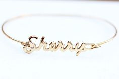 Sherry Name Bracelet Vintage Personalized Gold Charm Bracelet, Personalized Vintage Gold Charm Bracelet, Personalized Vintage Bracelet Jewelry, Vintage Custom Name Jewelry Nameplate, Vintage Gold Personalized Bracelets, Personalized Vintage Gold Bracelets, Retro Bangle Bracelets For Gifts, Retro Bangle Bracelets For Gift, Retro Gold Bracelets As Gift