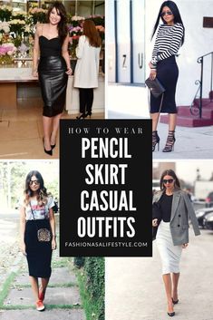 Learn how to wear pencil skirt casual outfits! Long Pencil Skirt Outfits, Midi Pencil Skirt Outfit, Black Pencil Skirt Outfit Casual, Pencil Skirt Ideas, Black Pencil Skirt Outfit, Black Skirt Outfit Summer, Skirt Outfits Casual, Pencil Skirt Outfits Casual, Pencil Skirt Diy