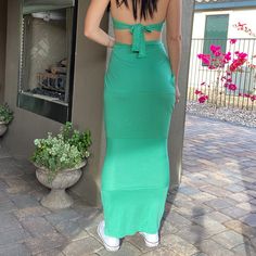 1of1 super soft mint green maxi with some stretch! Green Flowy Maxi Dress, Green Flowy Maxi Dress For Spring, Casual Green Maxi Skirt, Casual Green Full-length Maxi Skirt, Green Dresses With Flowy Skirt, Green Maxi Skirt For Summer, Green Maxi Length Bottoms For Spring, Green Fitted Long Maxi Skirt, Fitted Green Maxi Skirt For Summer