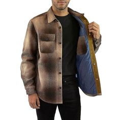 Jach's New York Men's Heavy Duty Shirt Jacket Brown Plaid Flannel Size Medium Buffalo Plaid Shirt, Shirt Jacket Men, Western Jacket, New York Mens, Wool Blend Jacket, Brown Plaid, Jacket Pattern, Light Jacket, Windbreaker Jacket