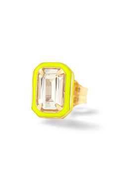 Add a bright pop of color and sparkle to your ear. Features a rectangular lab-created white topaz with your choice of enamel color border. Enamel Rings, Bright Pop, Alison Lou, Yellow Rings, Enamel Ring, Fine Jewelry Designers, Pop Of Color, Vintage Jewels, Neon Blue