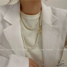 Bjux - Collar de perlas geométrico vintage Collar de perlas Collar de perlas Formal Long Pearl Necklace With Pendant, Formal Long Pearl Chain Necklace, Pearl White Long Pearl Necklace In Elegant Style, Elegant Pearl White Long Necklace, Elegant Pearl White Long Pearl Necklace, Formal Long Pearl Necklace, Chic Pearl Chain Necklaces, Chic Pearl White Necklaces, Chic Pearl Necklace With Pearl Charm