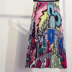 New With Tag Colorful Skirt Stretchable Waist Band Printed Midi Skirt Casual Maxi Skirt, Cartoon Silhouette, Midi Skirts Summer, Long Midi Skirt, Long Skirt Casual, Midi Skirt Pattern, School Skirt, Long Midi, High Waisted Pleated Skirt