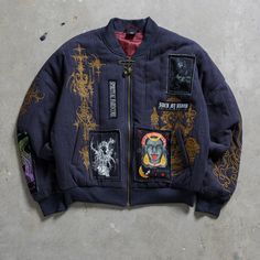 Drop Dead Clothing Hymn Bomber Jacket, Brand New And Never Worn Jacket With Pins, Drop Dead Clothing, Jacket Pins, Drop Dead, Fit Ideas, Clothing Inspiration, Blue Gold, Clothing Brand, Mens Jackets