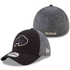 the colorado rams new era hat is shown in grey and black with gold on the side