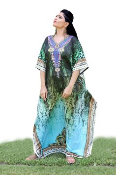 cover up kaftan Green Dress For Eid Vacation, Green Dress For Vacation And Eid, Flowy Maxi Length Kaftan For Eid, Embellished Maxi Dress For Vacation, Summer Vacation Dresses With Digital Print, Summer Floor-length Dress With Digital Print, Embellished Beachwear Dress For Vacation, Summer Beach Dress With Digital Print, Flowy Beach Dress For Festivals