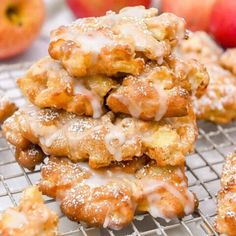 a stack of apple pie cookies sitting on top of a cooling rack