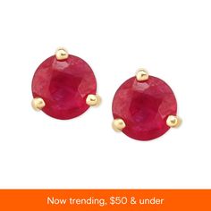 in stock Macy's Yellow Gold Round Diamond Earrings, Macy's Diamond Cut Earrings, Macy's 14k Gold Earrings With Prong Setting, Macy's Round Gemstone Earrings, Macy's Gemstone Round Earrings, Ruby Stud Earrings, Ruby Earrings Studs, Stud Earrings Set, Fine Jewellery Earrings