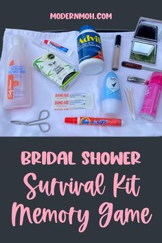 the bridal shower survival kit memory game is organized and ready to be used for travel