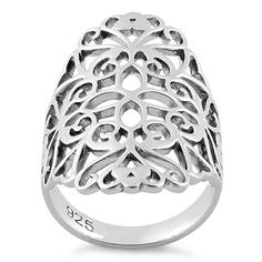 Sterling Silver Filigree Floral Ring Elegant Sterling Silver Engraved Open Band Ring, Classic Silver Filigree Ring With Polished Finish, Formal Sterling Silver Filigree Ring With Polished Finish, Classic Sterling Silver Engraved Ring With Intricate Design, Elegant Silver Engraved Ring With Open Band, Sterling Silver Rings With Classic Design, Classic Sterling Silver Rings In Silver, Classic Design Silver Rings In Sterling Silver, Classic Silver Rings With Intricate Design