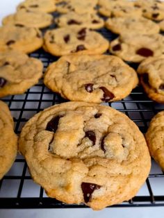 chocolate chip cookies cooling on a wire rack