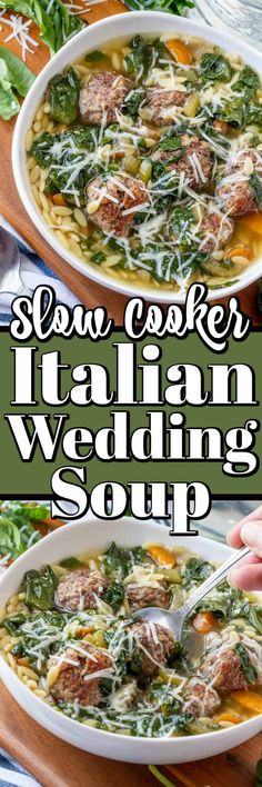 two bowls filled with italian wedding soup