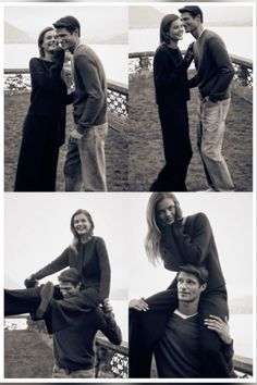 black and white photo collage of two people hugging each other with their arms around one another