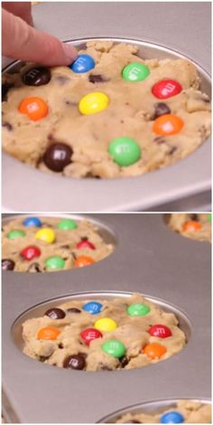 there is a cookie being made with m & m's and chocolate chip cookies