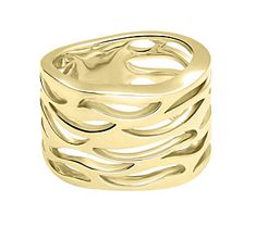 An undulating wave pattern makes this gorgeous band ring an elegant addition to any ensemble. From Ariva. Elegant Wide Band Ring With Decorative Band, Elegant Wide Band In Yellow Gold, Elegant Yellow Gold Wide Band Ring With Decorative Band, Elegant Formal Wide Band Ring With Decorative Band, Modern Wavy Jewelry For Anniversary, 14k Gold Wavy Rings, Modern Jewelry For Anniversary, Modern Wavy Rings With Polished Finish, Elegant Wavy Jewelry With Polished Finish