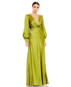 Mac Duggal - Macy's Colorful Bridesmaid Dresses, Satin Party Dress, Mom Wedding Dress, Satin Clothing, Evening Gowns With Sleeves, Charmeuse Fabric, Plastic Dress, Evening Dress Floor Length, Satin Long Sleeve