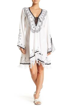 White Cross Ties With Embroidery And Tassels / Tunic Style Dress - Hot Boho Resort & Swimwear Designer Resort Wear, Embroidered Dresses, White Embroidered Dress, Summer Beach Vacation, White Cross, White Crosses, Tunic Style, Caftan Dress, Tunic Styles