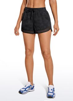 These Feathery-Fit shorts made of sweat-wicking, lightweight fabric, quick-drying and comfy. The design of mesh hemline for ventilation, give you a cool summer. Feature & Fitting: 
 Feathery-Fit colletction 
 Designed for running or training 
 Mid waist,3 inches 
 Built-in liner 
 Mesh hemline, back zip pocket 
 Fabric: 
 Lightweight, quick-drying, durable 
 Cool to touch, sweat-wicking 
 Made of soft and ultralight fabric 
 88% Polyester, 12% Spandex Summer Athletic Shorts With Built-in Shorts For Jogging, Black Athletic Shorts With Built-in Shorts For Summer, Moisture-wicking Bottoms For Training In Summer, Lightweight Black Bottoms For Summer, Lightweight Black Summer Bottoms, Stretch Nylon Jogging Shorts, Stretch Nylon Shorts For Jogging, Lightweight Black Activewear For Summer, Breathable Mesh Athletic Running Shorts