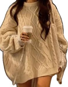 Casual Oversized Long Sleeve Knit Top, Oversized Long Sleeve Casual Knit Top, Oversized Knitted Trendy Sweatshirt, Casual Cable Knit Sweater, Casual Cable Knit Sweater For Layering, Casual Oversized Knit Top, Trendy Cream Sweater With Ribbed Cuffs, Casual Oversized Cream Sweater, Oversized Cotton Cable Knit Sweater