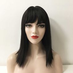 100% brand new high-temperature fibre, black straight blunt cut wig with the adjustable cap inside. Very high quality look so natural, soft and comfortable. If you have your dream hairstyle, let us know too. You can provide pictures to us, we can try to tailor-made for you and will let you know the price individually (custom made order takes 2-4 weeks to produce). We will let you know if we can't do so. Just feel free to ask. -Material: 100% heat resistant fibre -The Size of wig Cap is Adjustabl Cut Fringe Bangs, Fringe Bangs Wig, Black Wig With Bangs, Bangs Medium Length, Bob With Fringe, Color Rubio, Bangs Wig, Fringe Bangs, Wig With Bangs