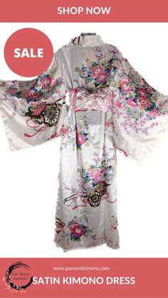 Satin Kimono Dress - White Satin Kimono Dress, Kimono Modern, Kimono Styles, Obi Sash, Satin Kimono, Exchange Rate, Kimono Fabric, Hip Ups, Kimono Dress