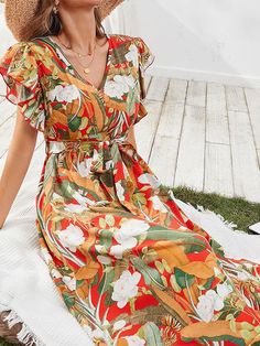 Product Name: Women's Beach Floral Dress V-neck Long Bohemian Dress Item NO.: zico_5305 Weight: 0.3 kg = 0.6614 lb = 10.5822 oz Category: Clothing> Women> Dresses & Skirts Creation Time: 2023-03-01 Edition type:LooseElasticity:No-ElasticityHem Type: Regular HemCollar/Neckline:V-NeckSleeve:Short SleeveThickness:Light-weightDesign Elements: FloralStyle: CasualMaterial:100%Polyester Washing Mode: Machine WashSize:One Size(Fit for US14-16,L-XL)Weight:250GTheme:Fit for Women's Spring Outfits/Autumn/F Orange V-neck Summer Maxi Dress, Flowy Tropical V-neck Dress, Flowy V-neck Tropical Dress, Multicolor Floral Print V-neck Dress For The Beach, Orange V-neck Maxi Dress For Vacation, Red V-neck Dress For Vacation, Printed V-neck Dress For Beach Season, Orange V-neck Midi Dress For Beach, Red V-neck Dress For Spring Vacation