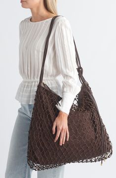 A classic and compact hobo bag designed with woven design and stylish exposed stitching makes it an amazing everyday go-to. 11"W x 9"H x 4"D Top zip closure Textile/leather Imported Casual Brown Hobo Bag With Braided Handles, Brown Hobo Bag With Braided Handles For On-the-go, Brown Leather Bucket Bag With Intrecciato Weave, Brown Woven Leather Shoulder Bag With Double Handle, Brown Woven Shoulder Bag For Everyday, Intrecciato Weave Hobo Shoulder Bag For On-the-go, Brown Woven Leather Hobo Shoulder Bag, Chic Everyday Bucket Bag With Open Weave, Shopping Hobo Bag With Braided Handles Satchel