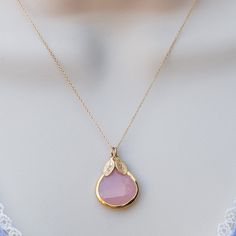 Gold Teardrop Birthstone Necklace In Delicate Style, Gold Delicate Teardrop Birthstone Necklace, Gold Teardrop Birthstone Necklace For Anniversary, Gold Teardrop Pendant Birthstone Necklace For Anniversary, Elegant Gold Birthstone Necklace For Birthday, Pink Birthstone Necklace For Anniversary, Gold Teardrop Necklace For Birthday, Pink Gold Gemstone Necklace For Anniversary, Gold Gemstone Necklace For Birthday Gift