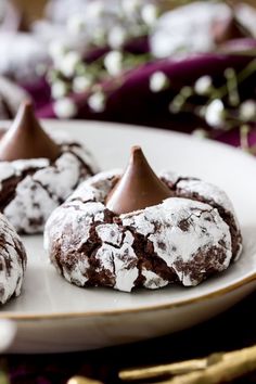 chocolate crinkle cookies on a white plate