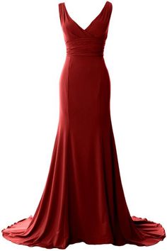 MACloth Long Mermaid Jersey Prom Dresses V-Neck Sleeveless Evening Par Train Silhouette, Jersey Prom Dress, Dreamy Gowns, Full Length Skirt, Evening Party Gowns, Full Length Skirts, Party Gown, Grad Dresses, Formal Gown