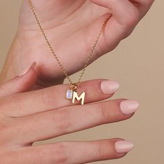 Initial Name and Birthstone Charm Necklace, Personalized Custom Tiny Letter and Birthstone 14k Gold Plated Necklace for Mom and Her - Etsy Birthstone Charm Necklace, Mom Necklace, Birthstone Charms, Necklace Personalized, Gift For Wife, Initial Charm, Mom Birthday, Gold Plated Necklace, New Mom