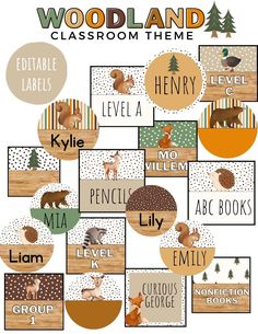 woodland classroom theme with animals and words