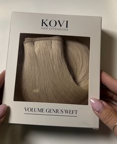 KOVI Volume Genius Wefts are designed for maximum impact volume. Our Volume Genius wefts are two extra thick genius wefts stacked together allowing for a single extra thick genius weft application. KOVI Hair Extensions are made with 100% Remy human hair. Our hair is hand-selected to ensure cuticles remain intact and properly aligned for tangle-free hair. KOVI's meticulous collection process means your hair will stay soft, shiny, and easy to style throughout your wear. Material 100% Remy Human Ha Luxury Hair Extensions Photoshoot, Hair Bundles Photoshoot, Cosmo Aesthetic, How To Style Hair With Extensions, Hair Packaging Design, Hair Extension Packaging, Wig Business, Hair Branding, Hair Packaging