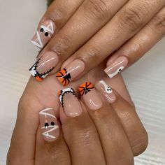 Halloween Nail Inspo Square, Halloween Nails Tapered Square, Holloween Nails Square, Short Fall Nails Designs, Short Square Thanksgiving Nails, Dope Nail Designs Halloween, Nails Short Square Fall, Nail Designs Halloween Fall, Short Spooky Nails