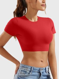 This adorable super-cropped top is designed to enhance your body proportions with a flattering fit. The double-layer lining ensures opacity, making it a versatile wardrobe essential for fitness, yoga, and casual outings.   Feature     Super Cropped Length  Short sleeve, breathability, and comfort  Double-lined, anti-see-through  Skin-friendly for body shaping  Versatile for any occasion     Fabric    73% Nylon + 27% Spandex    Model Measurements    Model Wear: S   Height: 173cm / 5'7"   Bust: 87 Super Cropped Top, Body Proportions, Sport Bra Top, Versatile Wardrobe, Fitness Yoga, Short Sleeve Cropped Top, V Cuts, Top Sales, Gym Wear