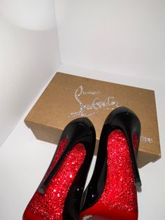 This service is to level up your Louboutins, walking up the stairs has never looked so seductive, yet elegant. You will dazzle every time you cross your legs at a romantic dinner, and always leave them wondering who you are, as you stroll out of any room. This purchase will be for an upgrade of a pair of your pre owned Christian Louboutins. I will custom crystallize the red soles of your personal Louboutins. If you know your size, and would like to ship a brand new pair of shoes to me, that is p Glamorous Heels With Red Sole And Round Toe, Walking Up The Stairs, Heels Aesthetic, Fashion Shoes Heels, Shoes Heels Classy, Cute Shoes Heels, Red Louboutin, Christian Louboutin Heels, Louboutin Heels