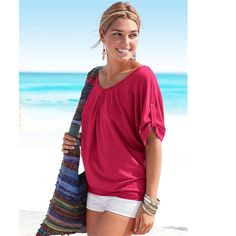 This Casual T-Shirt O-Neck Beach Top Tee is the perfect addition to any summer wardrobe. Crafted from lightweight and breathable polyester fabric with a classic O-Neck collar, this stylish staple is designed for a regular fit and features a solid pattern for a timeless look. Perfect for work or leisure, layer it with shorts or skirts for a full casual look. V-neck T-shirt For Summer Vacation, Summer Vacation V-neck T-shirt, Beachy V-neck Top For Day Out, Summer V-neck T-shirt For Vacation, Relaxed Fit V-neck T-shirt For Vacation, Vacation V-neck Relaxed Fit T-shirt, Relaxed Summer Vacation Top, Casual V-neck T-shirt For Vacation, Casual Warm Weather Vacation Tops