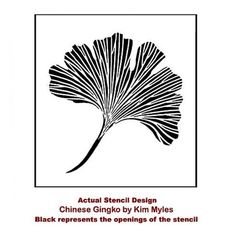 a black and white drawing of a flower with the words actual stencil design chinese ginko by kim myles